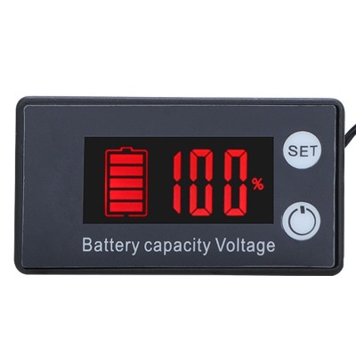 Two  Line Digital Display DC Voltmeter Lead  Acid Lithium Battery Charge Meter  Color  Red Temperature